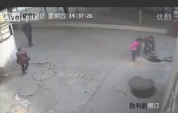 Explosion caused by kid throwing firecracker in manhole