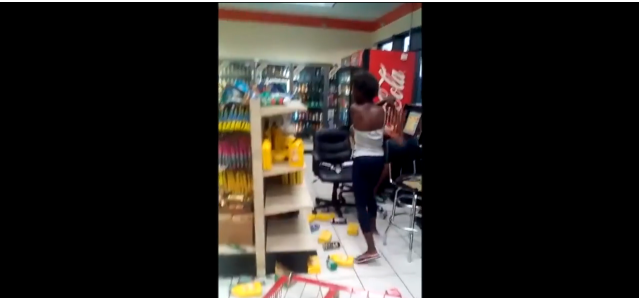 "Get your soul off of me": Crazy woman destroys store!!